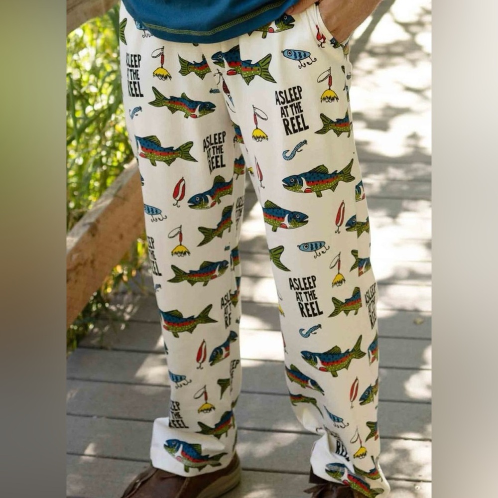 UNISEX - NEVER WORN - Lazy One ‘Asleep at the Reel’ Fish Print Pajama Pants